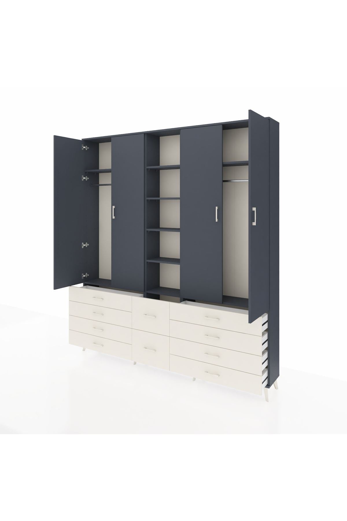 Arges Dolap 9 Raflı 10 Çekmeceli 2 Askılı 220x30x243 Antrasit-Antrasit/Aytaşı