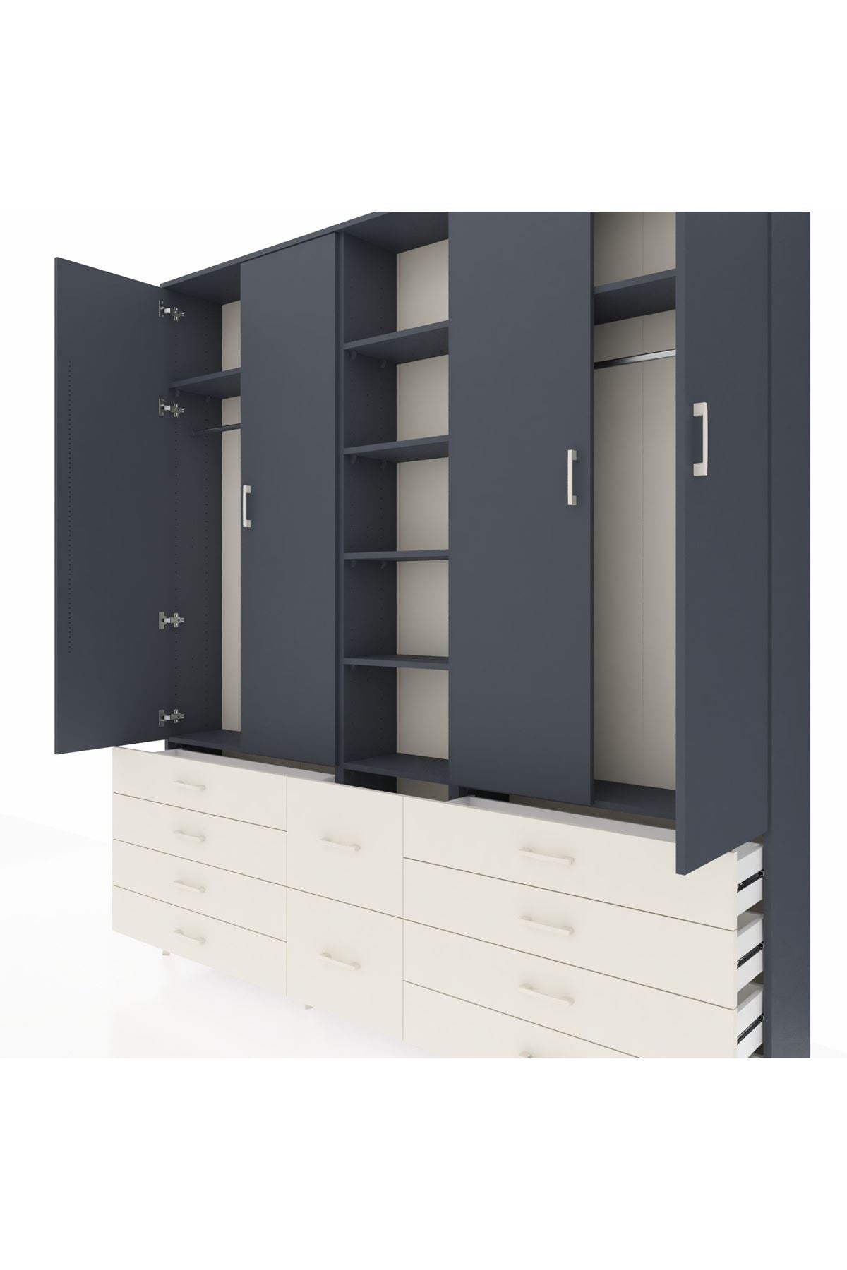 Arges Dolap 9 Raflı 10 Çekmeceli 2 Askılı 220x30x243 Antrasit-Antrasit/Aytaşı