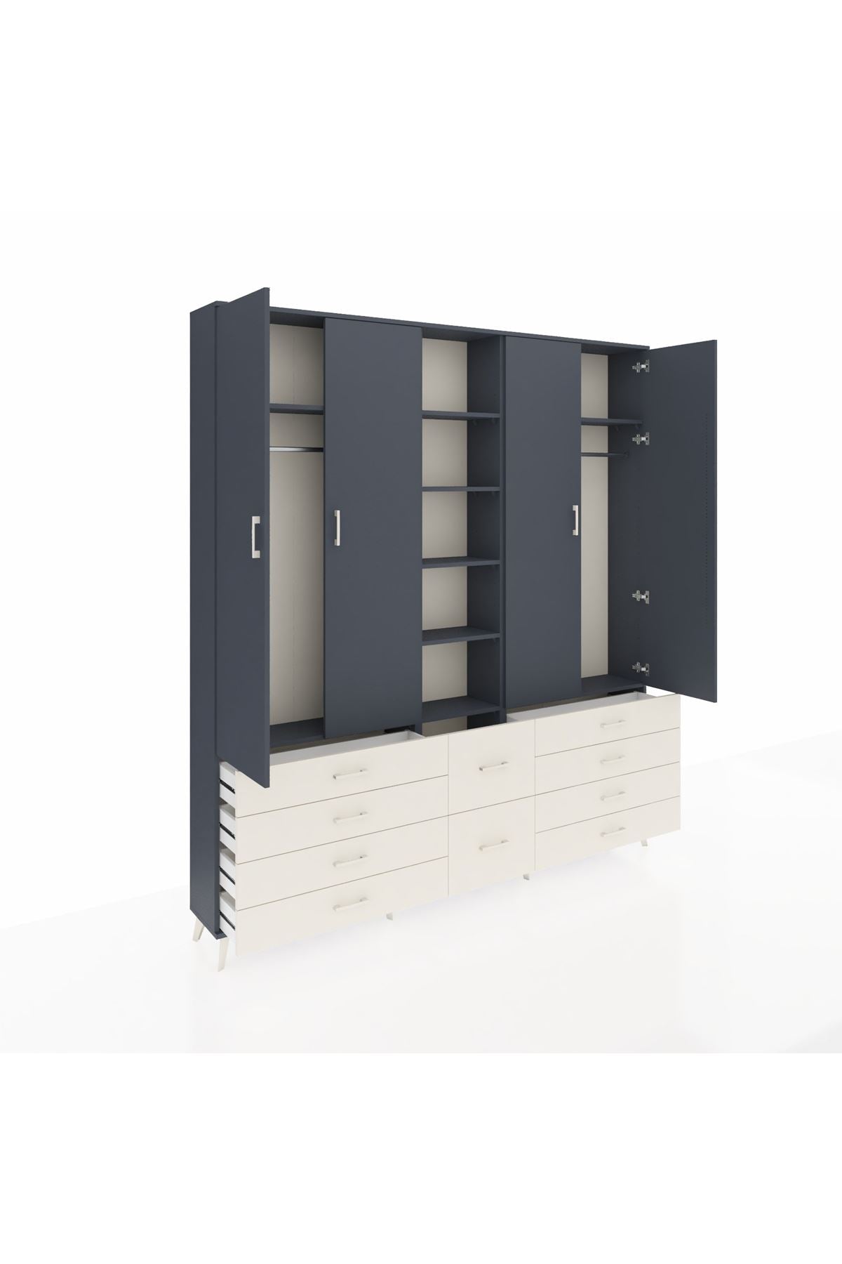 Arges Dolap 9 Raflı 10 Çekmeceli 2 Askılı 220x30x243 Antrasit-Antrasit/Aytaşı