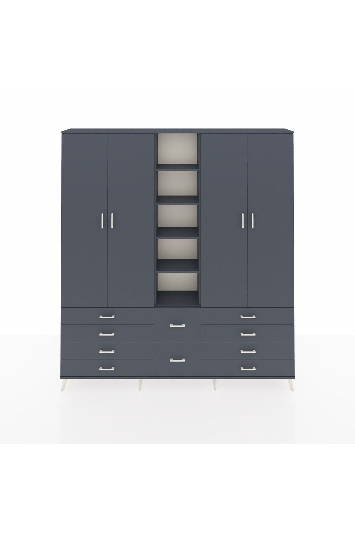 Arges Gardrop 9 Raflı 10 Çekmeceli 2 Askılı 220x30x243 Antrasit-Antrasit