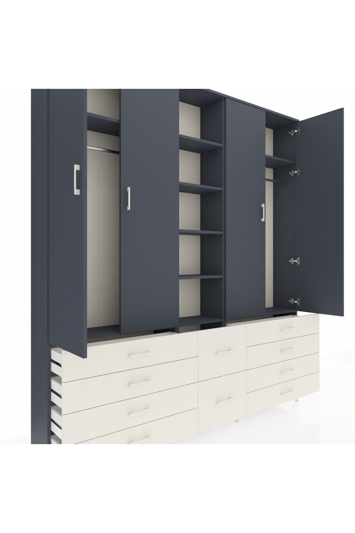 Arges Dolap 9 Raflı 10 Çekmeceli 2 Askılı 220x30x243 Antrasit-Antrasit/Aytaşı