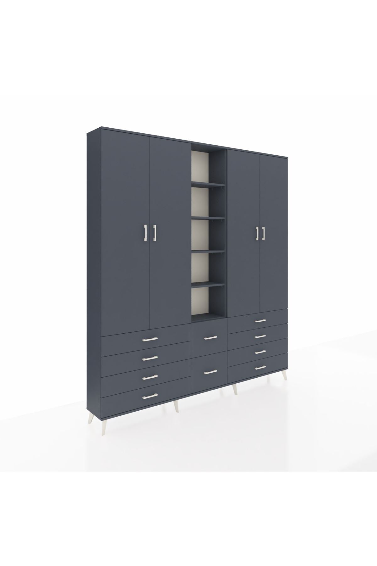 Arges Gardrop 9 Raflı 10 Çekmeceli 2 Askılı 220x30x243 Antrasit-Antrasit