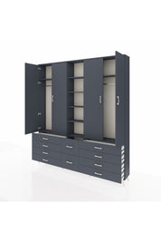 Arges Gardrop 9 Raflı 10 Çekmeceli 2 Askılı 220x30x243 Antrasit-Antrasit