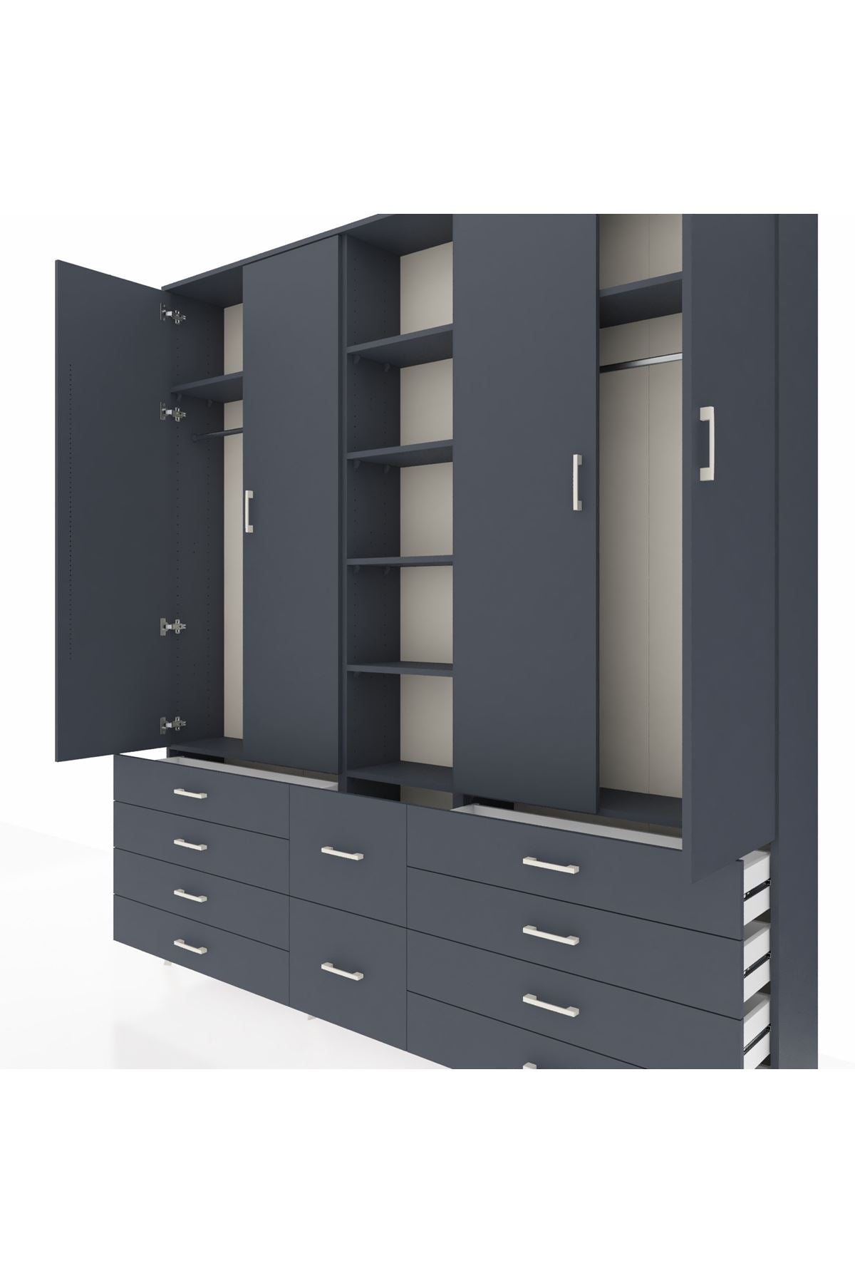 Arges Gardrop 9 Raflı 10 Çekmeceli 2 Askılı 220x30x243 Antrasit-Antrasit