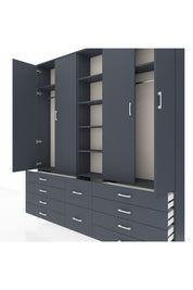 Arges Gardrop 9 Raflı 10 Çekmeceli 2 Askılı 220x30x243 Antrasit-Antrasit