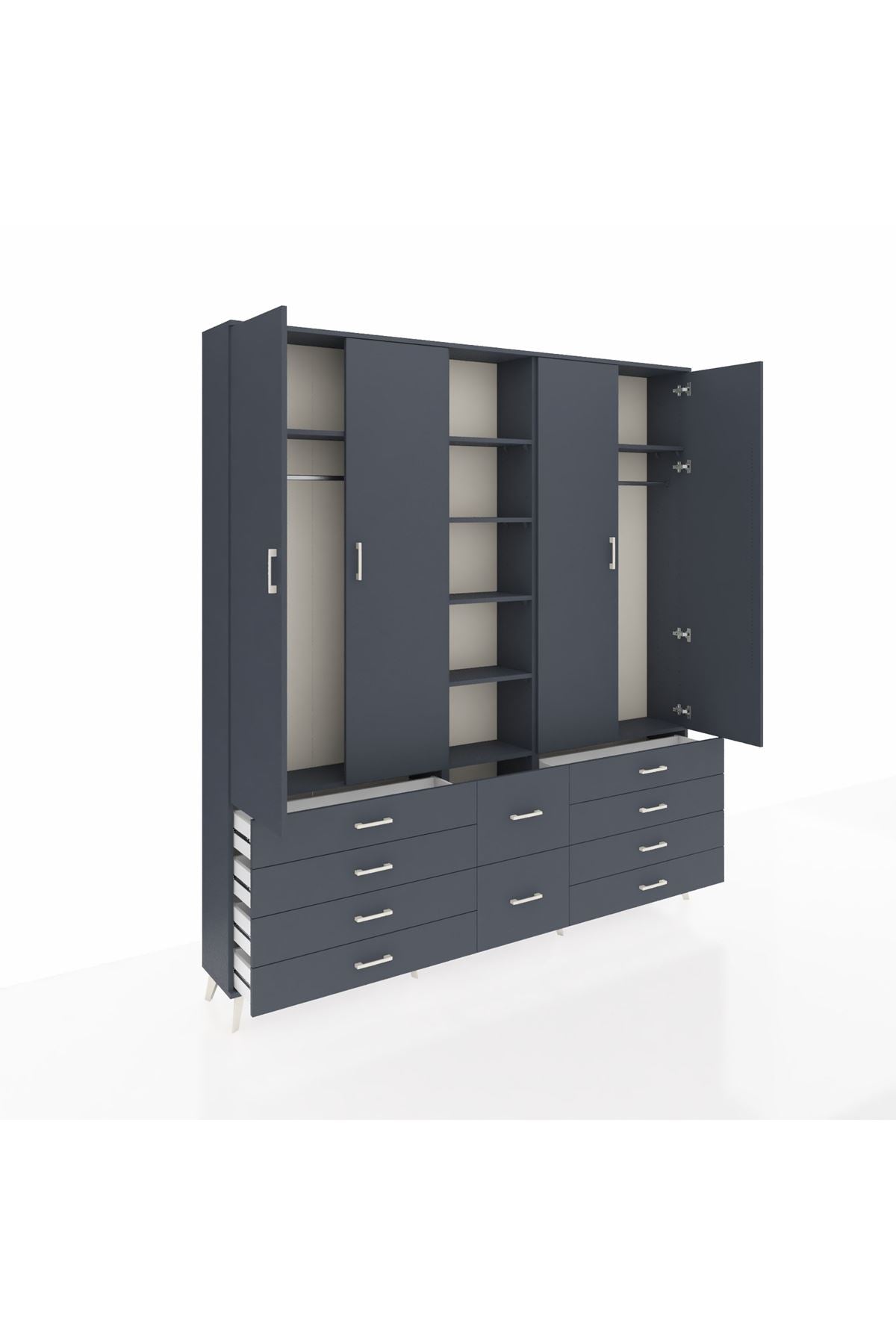 Arges Gardrop 9 Raflı 10 Çekmeceli 2 Askılı 220x30x243 Antrasit-Antrasit