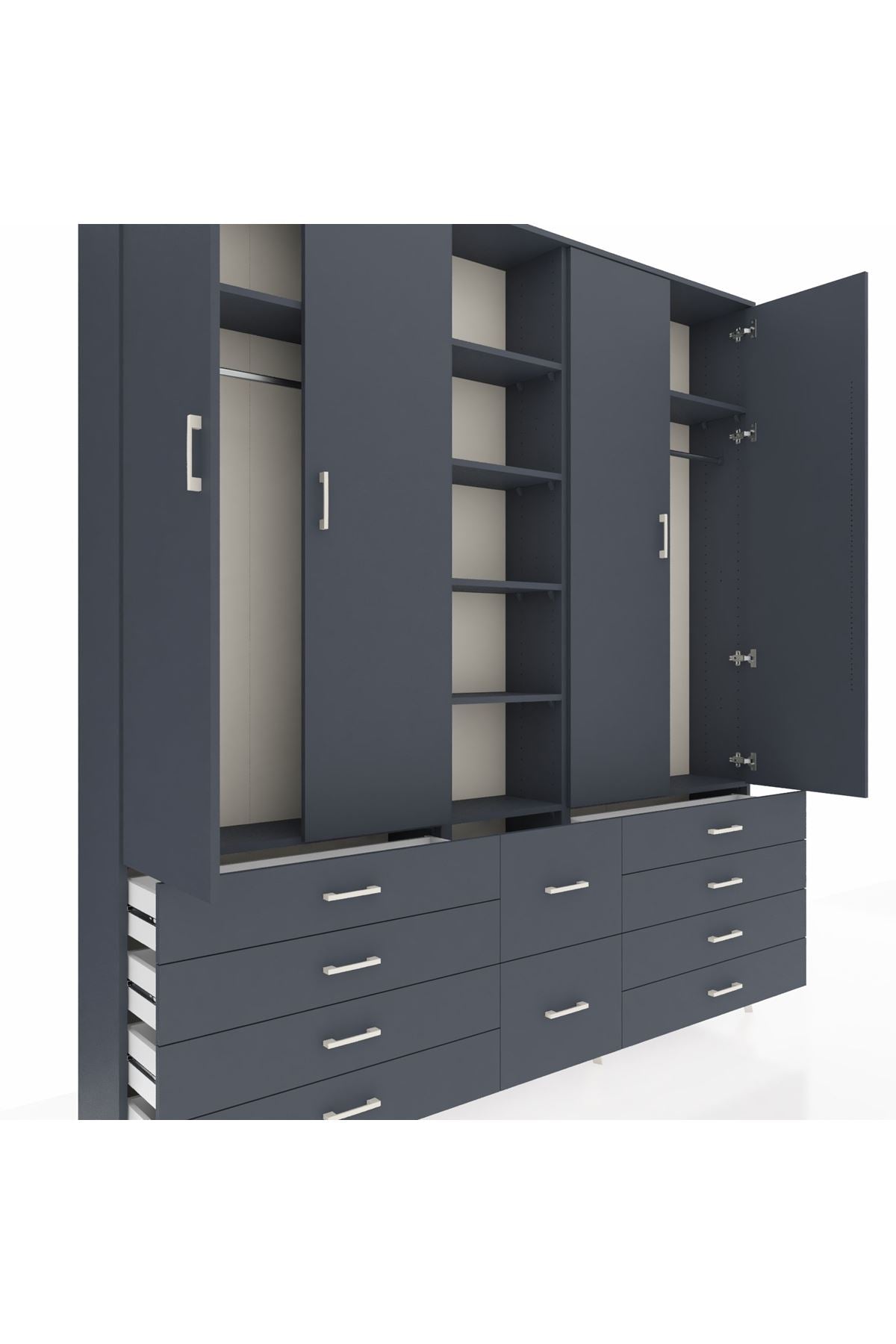 Arges Gardrop 9 Raflı 10 Çekmeceli 2 Askılı 220x30x243 Antrasit-Antrasit