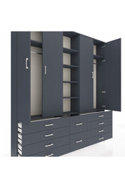 Arges Gardrop 9 Raflı 10 Çekmeceli 2 Askılı 220x30x243 Antrasit-Antrasit