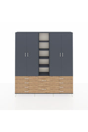 Arges Dolap 9 Raflı 10 Çekmeceli 2 Askılı 220x30x243 Antrasit-Antrasit/Çam