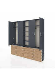 Arges Dolap 9 Raflı 10 Çekmeceli 2 Askılı 220x30x243 Antrasit-Antrasit/Çam