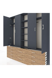 Arges Dolap 9 Raflı 10 Çekmeceli 2 Askılı 220x30x243 Antrasit-Antrasit/Çam