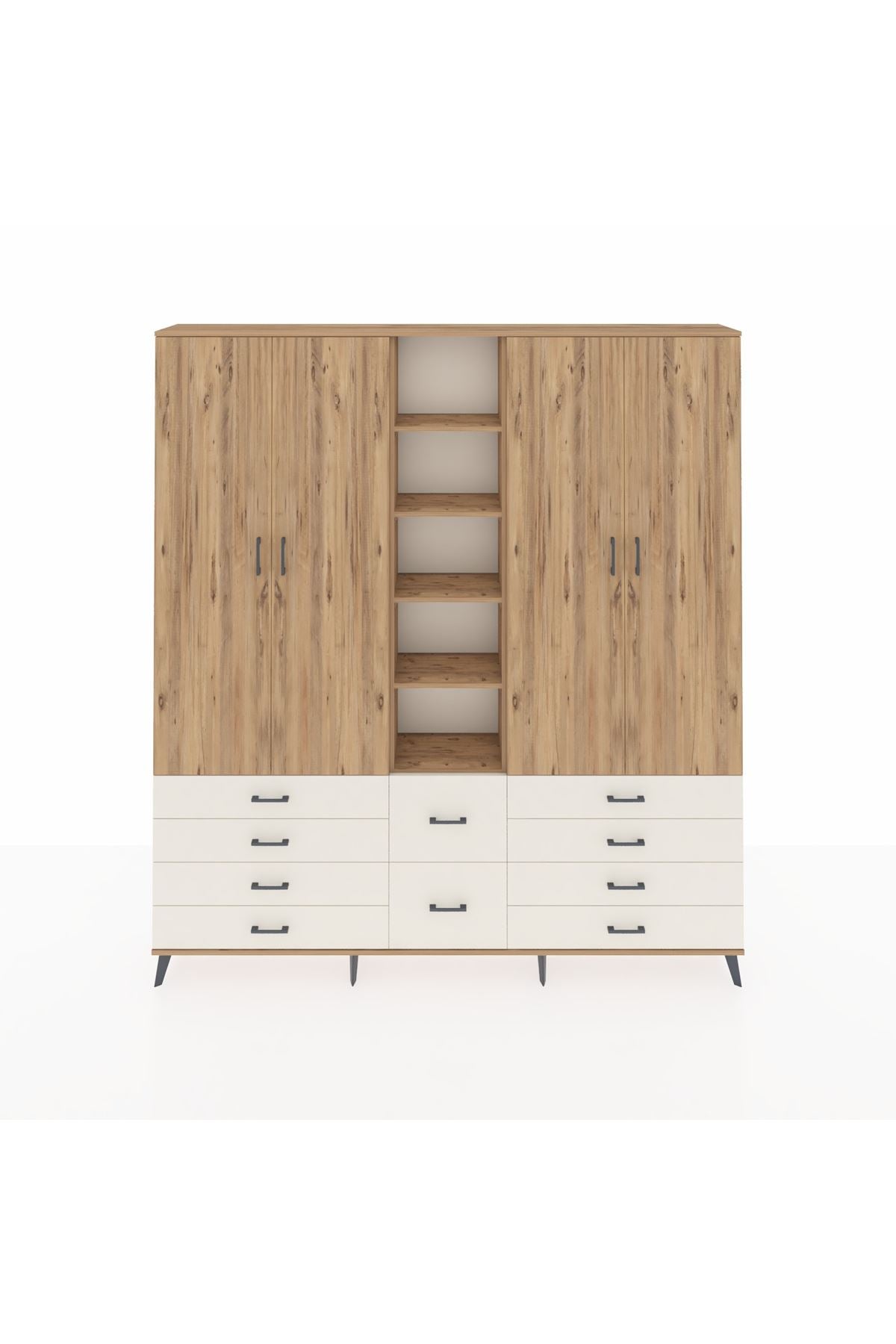 Arges Dolap 9 Raflı 10 Çekmeceli 2 Askılı 220x30x243 Çam-Çam/Aytaşı