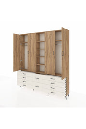 Arges Dolap 9 Raflı 10 Çekmeceli 2 Askılı 220x30x243 Çam-Çam/Aytaşı