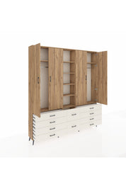 Arges Dolap 9 Raflı 10 Çekmeceli 2 Askılı 220x30x243 Çam-Çam/Aytaşı