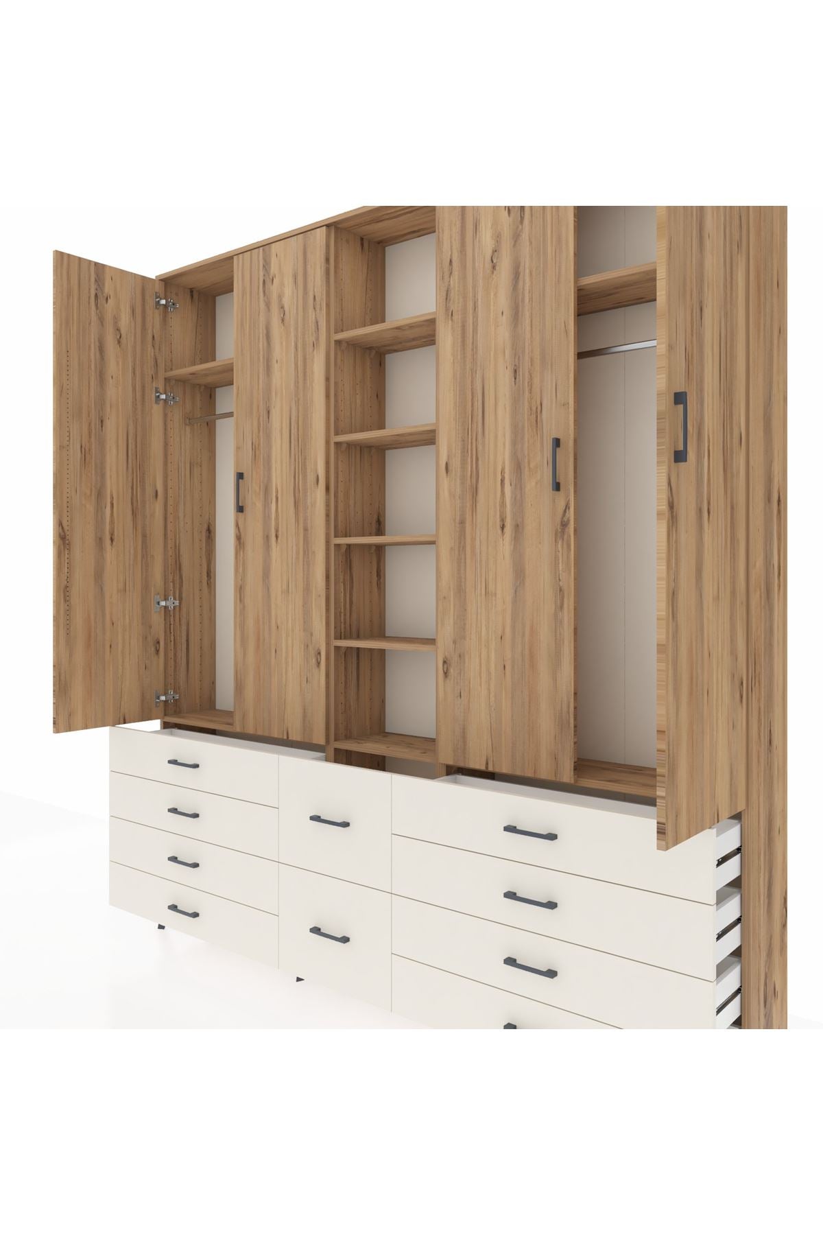 Arges Dolap 9 Raflı 10 Çekmeceli 2 Askılı 220x30x243 Çam-Çam/Aytaşı