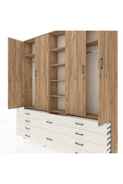 Arges Dolap 9 Raflı 10 Çekmeceli 2 Askılı 220x30x243 Çam-Çam/Aytaşı