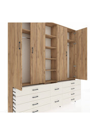 Arges Dolap 9 Raflı 10 Çekmeceli 2 Askılı 220x30x243 Çam-Çam/Aytaşı