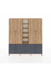 Arges Dolap 9 Raflı 10 Çekmeceli 2 Askılı 220x30x243 Çam-Çam/Antrasit