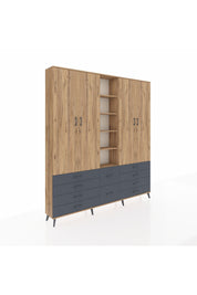 Arges Dolap 9 Raflı 10 Çekmeceli 2 Askılı 220x30x243 Çam-Çam/Antrasit