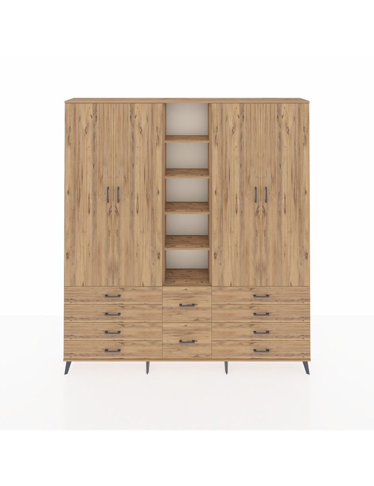 Arges Gardrop 9 Raflı 10 Çekmeceli 2 Askılı 220x30x243 Çam-Çam