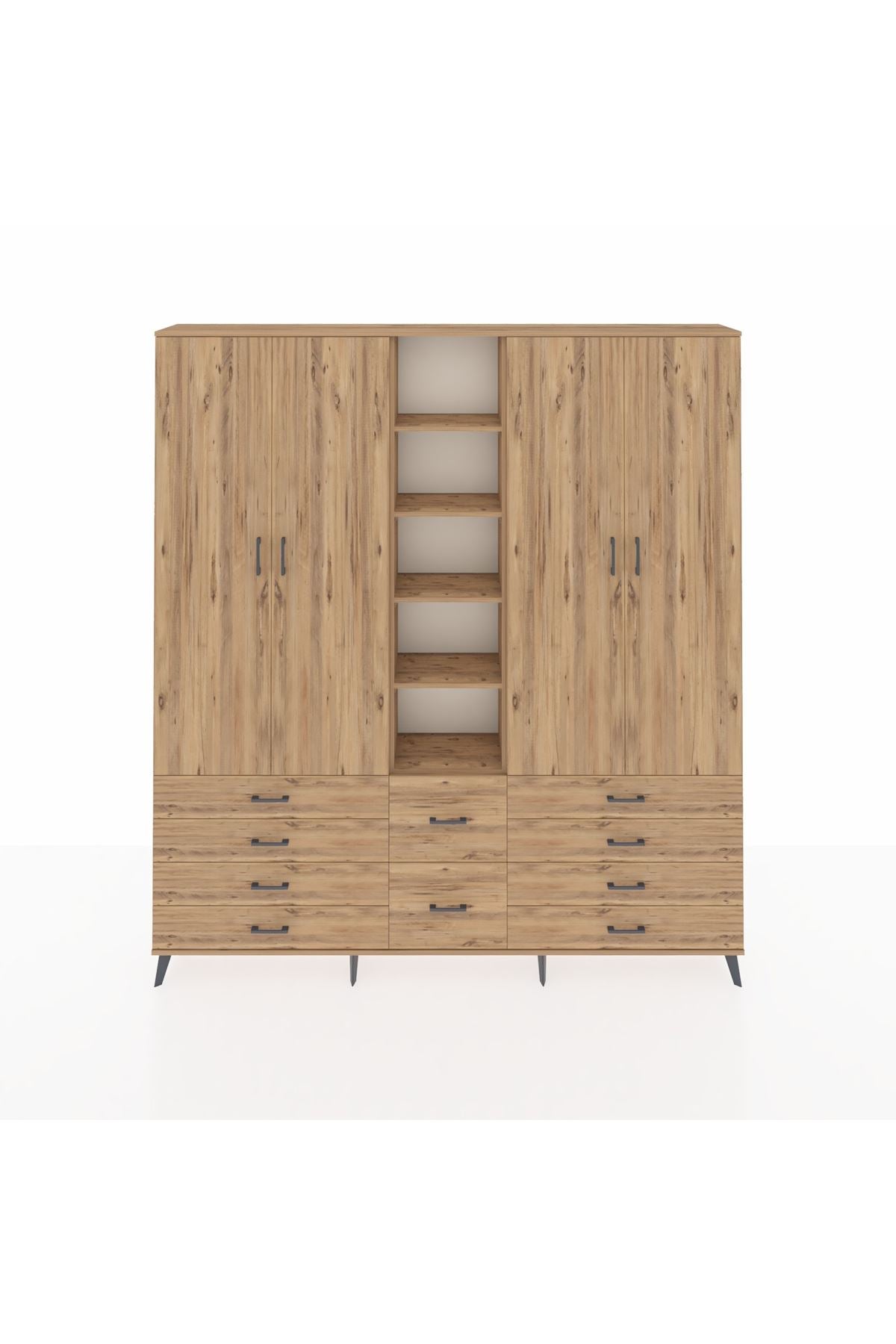 Arges Gardrop 9 Raflı 10 Çekmeceli 2 Askılı 220x30x243 Çam-Çam