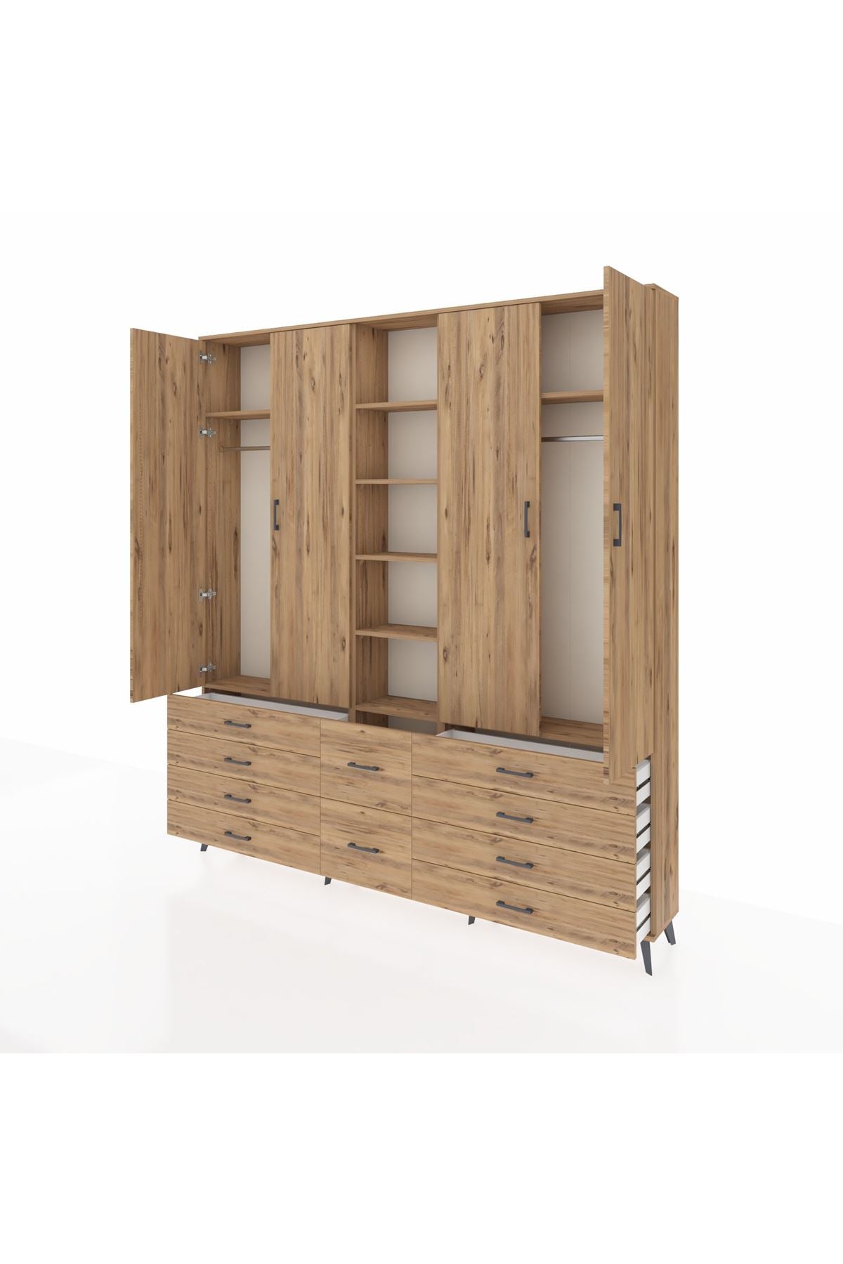 Arges Gardrop 9 Raflı 10 Çekmeceli 2 Askılı 220x30x243 Çam-Çam