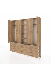 Arges Gardrop 9 Raflı 10 Çekmeceli 2 Askılı 220x30x243 Çam-Çam