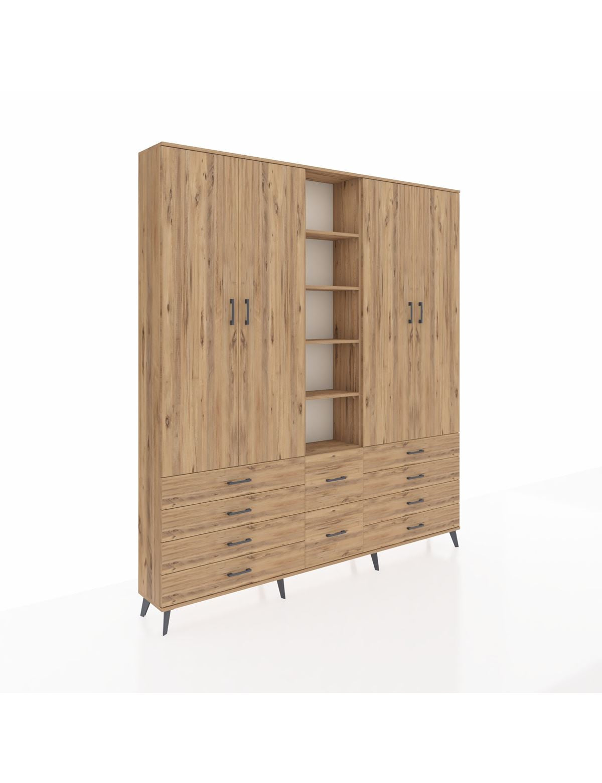 Arges Gardrop 9 Raflı 10 Çekmeceli 2 Askılı 220x30x243 Çam-Çam