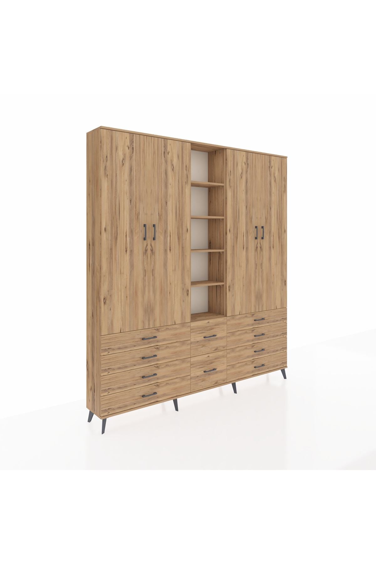 Arges Gardrop 9 Raflı 10 Çekmeceli 2 Askılı 220x30x243 Çam-Çam