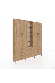 Arges Gardrop 9 Raflı 10 Çekmeceli 2 Askılı 220x30x243 Çam-Çam