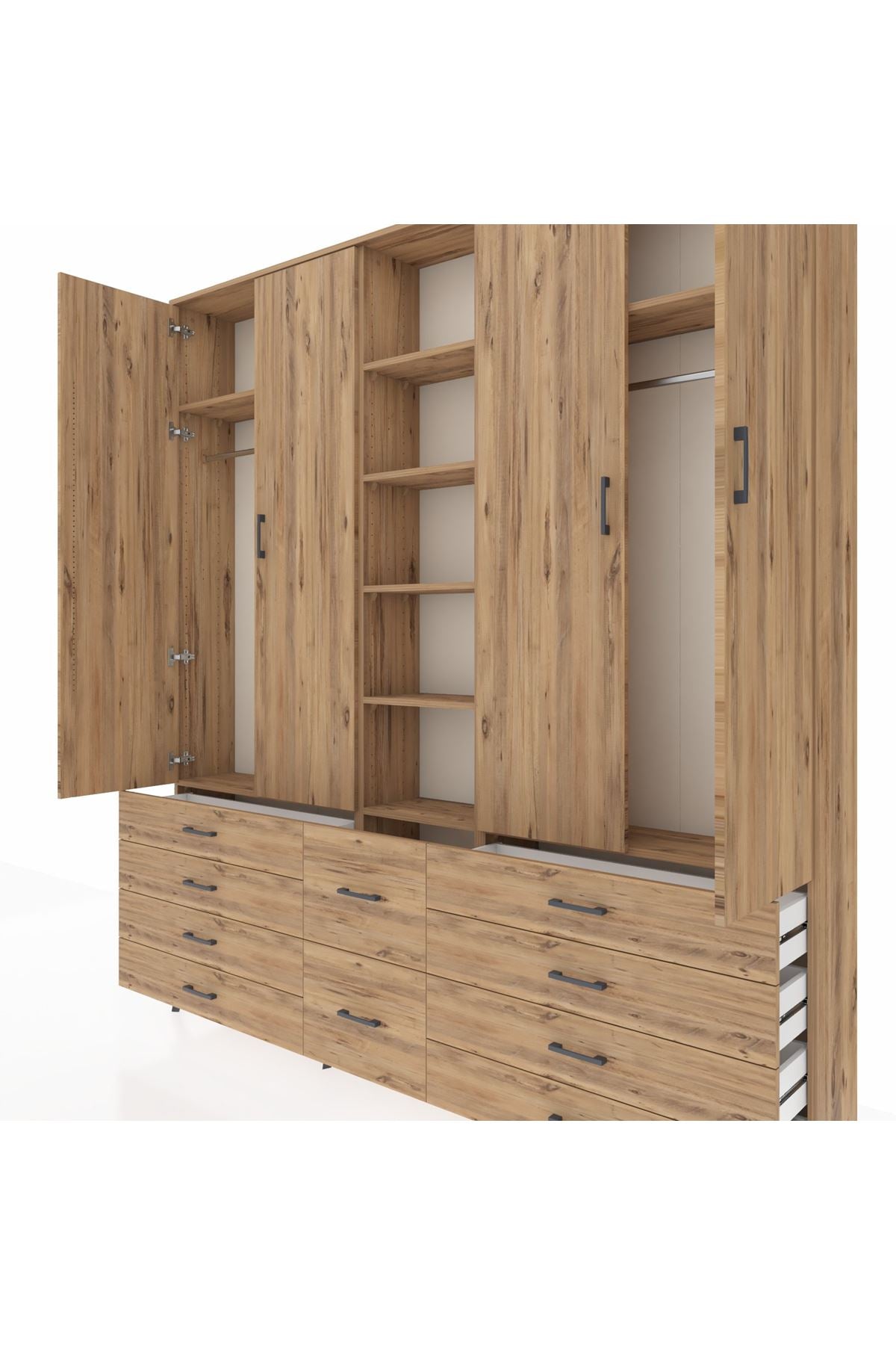 Arges Gardrop 9 Raflı 10 Çekmeceli 2 Askılı 220x30x243 Çam-Çam