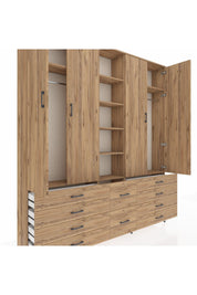 Arges Gardrop 9 Raflı 10 Çekmeceli 2 Askılı 220x30x243 Çam-Çam