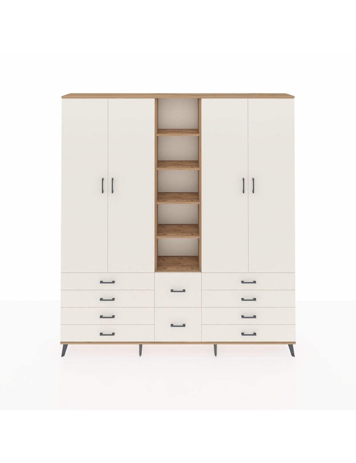 Arges Gardrop 9 Raflı 10 Çekmeceli 2 Askılı 220x30x243 Çam-Aytaşı