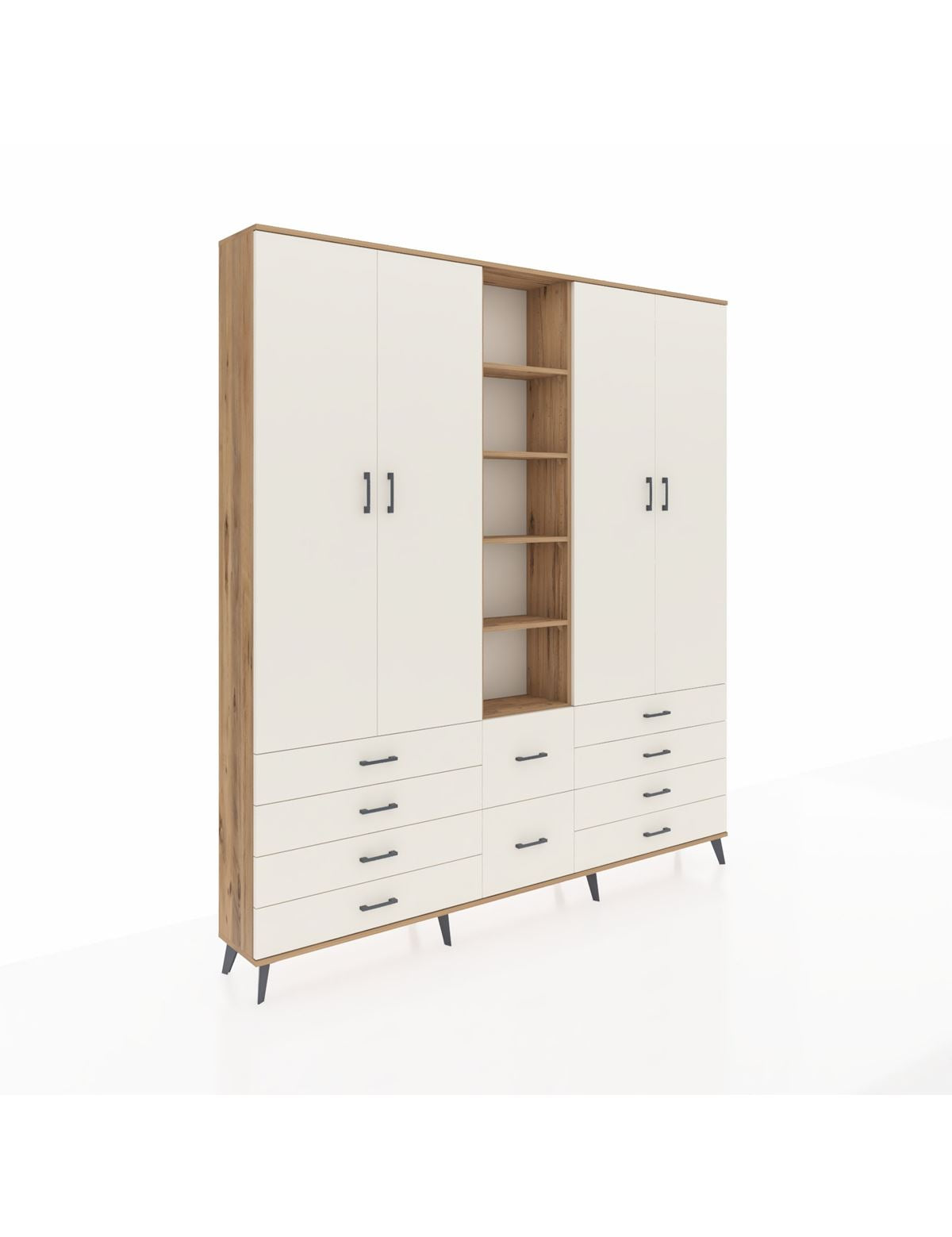 Arges Gardrop 9 Raflı 10 Çekmeceli 2 Askılı 220x30x243 Çam-Aytaşı