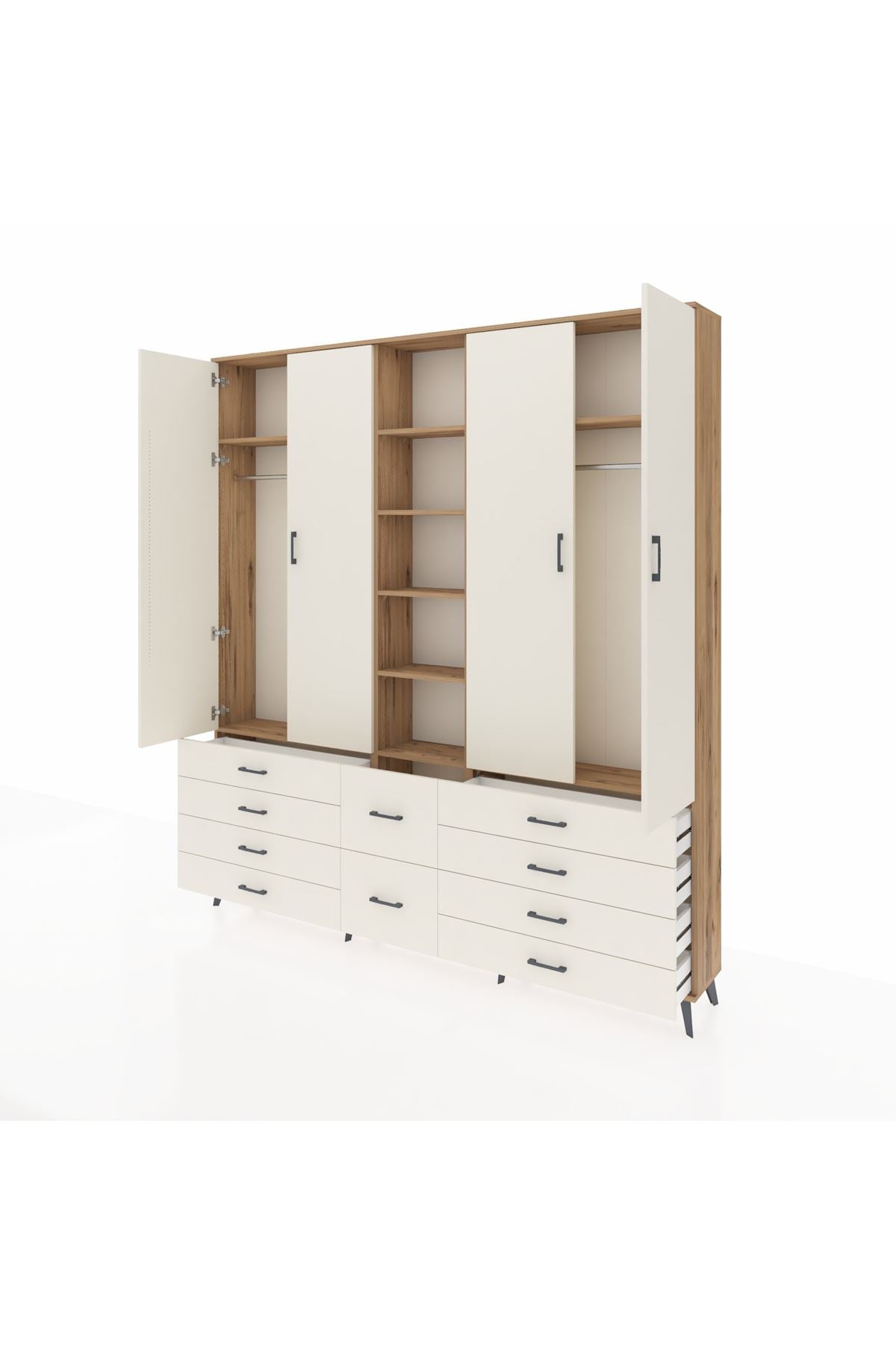 Arges Gardrop 9 Raflı 10 Çekmeceli 2 Askılı 220x30x243 Çam-Aytaşı