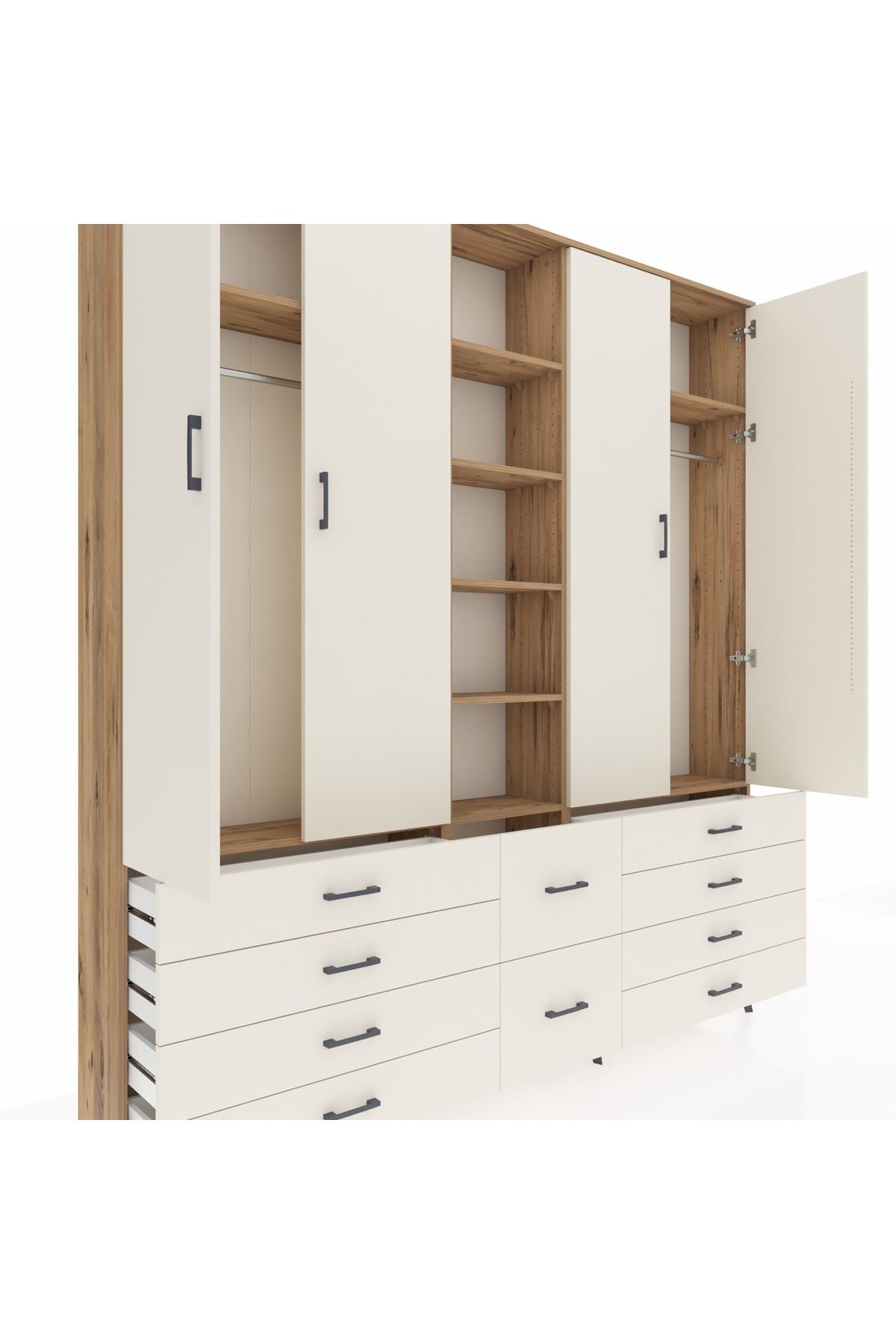 Arges Gardrop 9 Raflı 10 Çekmeceli 2 Askılı 220x30x243 Çam-Aytaşı