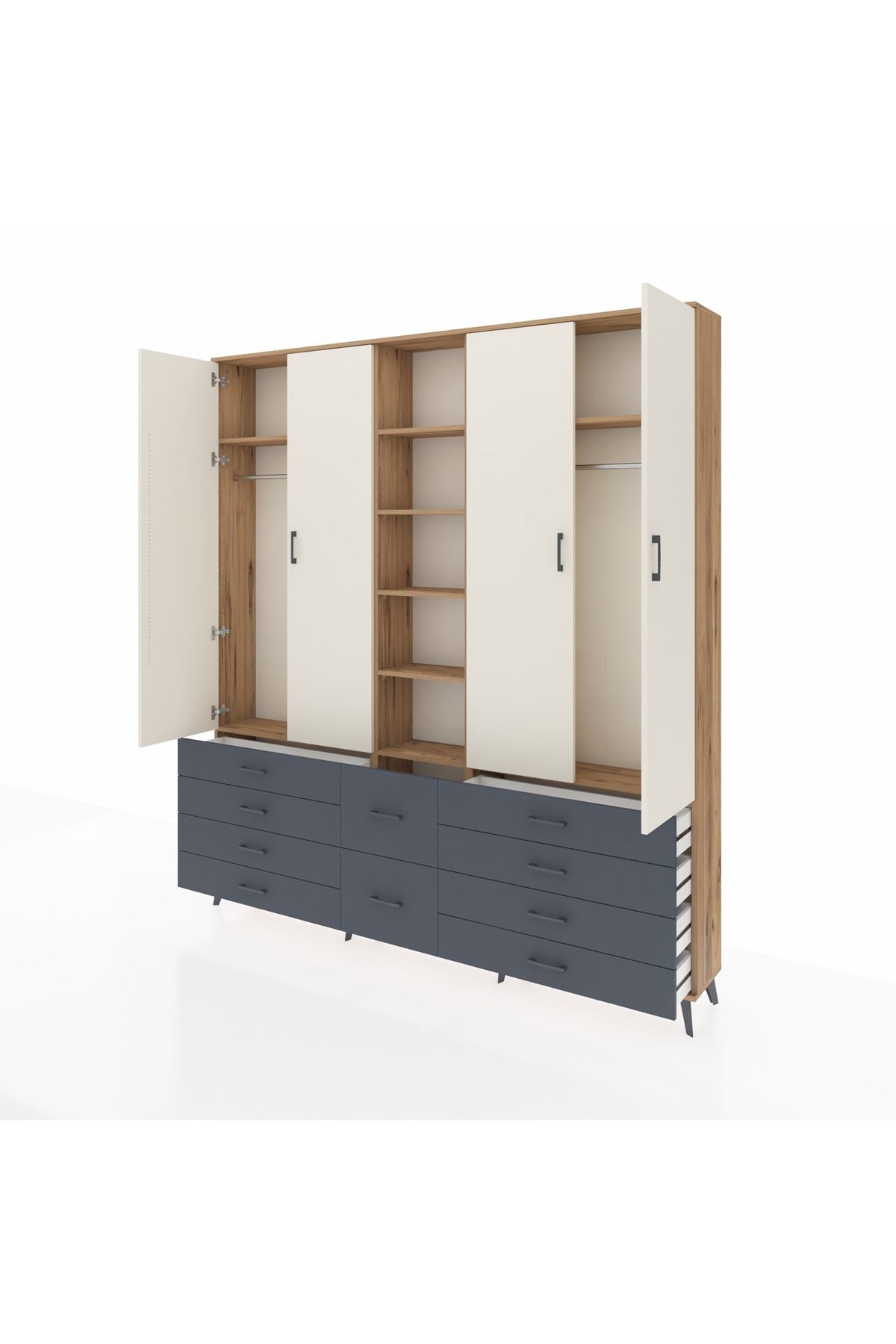 Arges Dolap 9 Raflı 10 Çekmeceli 2 Askılı 220x30x243 Çam-Aytaşı/Antrasit