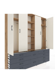 Arges Dolap 9 Raflı 10 Çekmeceli 2 Askılı 220x30x243 Çam-Aytaşı/Antrasit