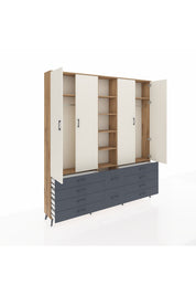 Arges Dolap 9 Raflı 10 Çekmeceli 2 Askılı 220x30x243 Çam-Aytaşı/Antrasit