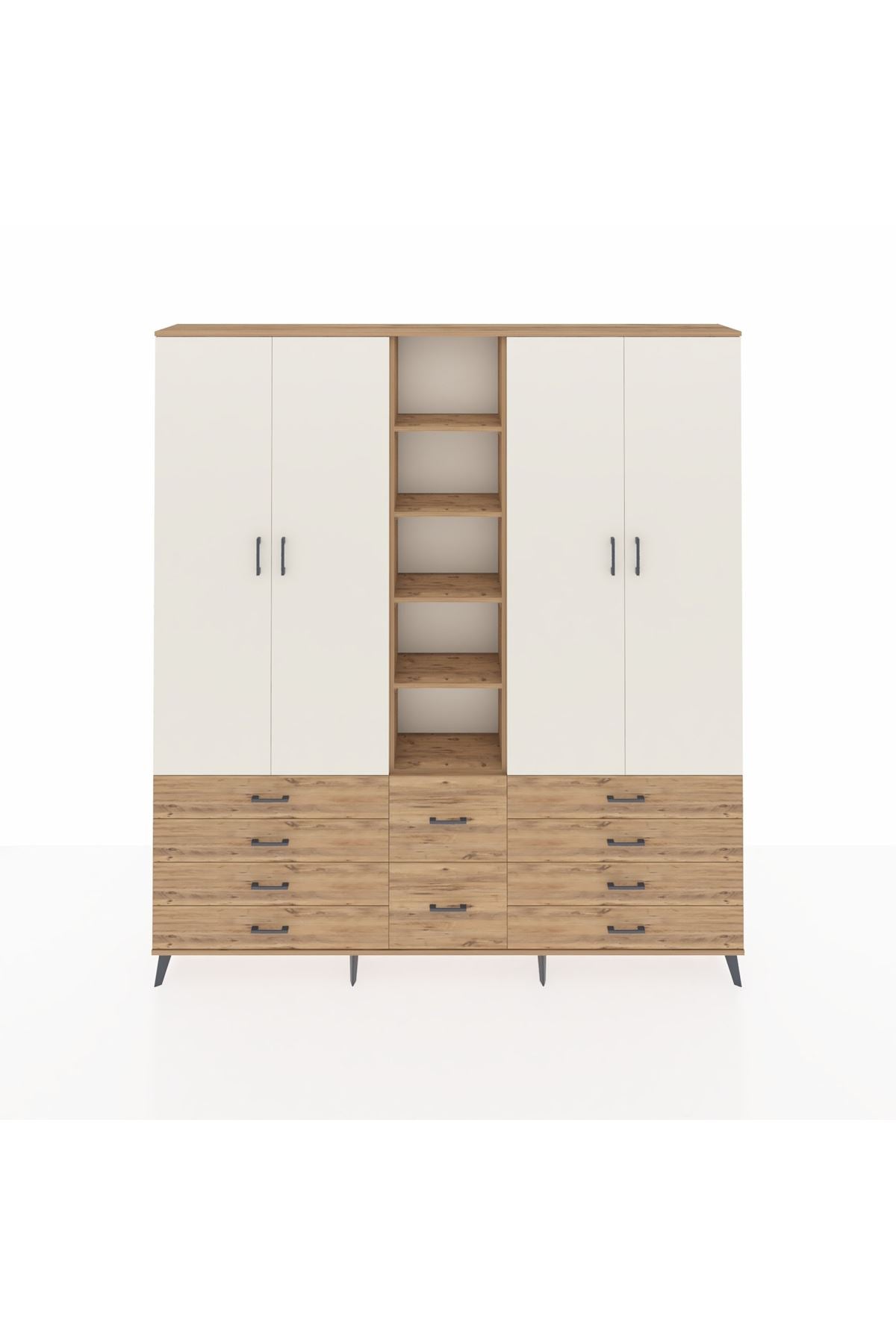 Arges Dolap 9 Raflı 10 Çekmeceli 2 Askılı 220x30x243 Çam-Aytaşı/Çam