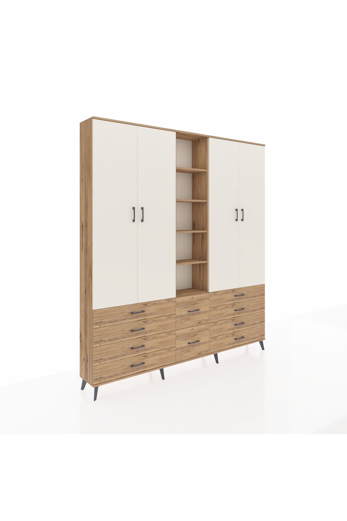 Arges Dolap 9 Raflı 10 Çekmeceli 2 Askılı 220x30x243 Çam-Aytaşı/Çam