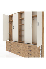 Arges Dolap 9 Raflı 10 Çekmeceli 2 Askılı 220x30x243 Çam-Aytaşı/Çam