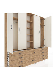 Arges Dolap 9 Raflı 10 Çekmeceli 2 Askılı 220x30x243 Çam-Aytaşı/Çam