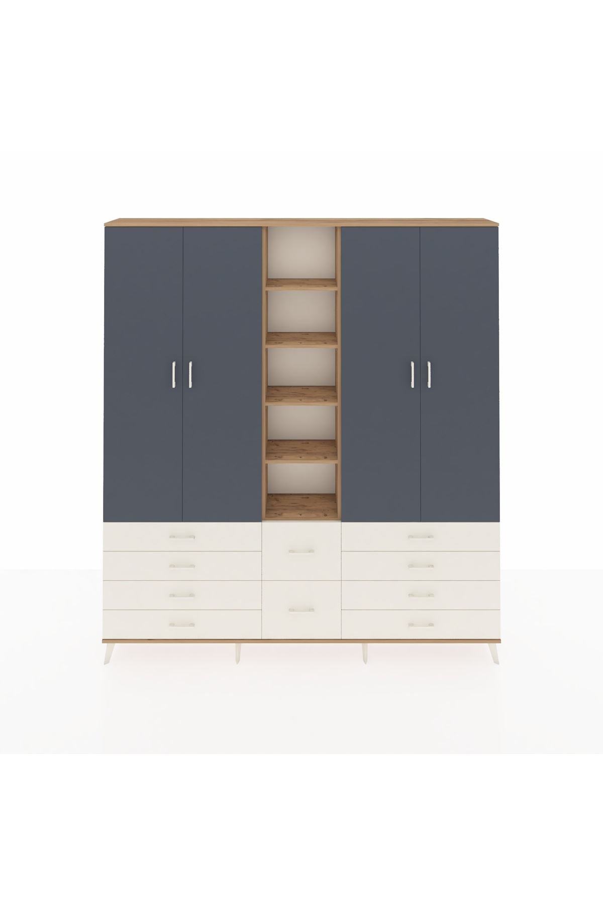 Arges Dolap 9 Raflı 10 Çekmeceli 2 Askılı 220x30x243 Çam-Antrasit/Aytaşı