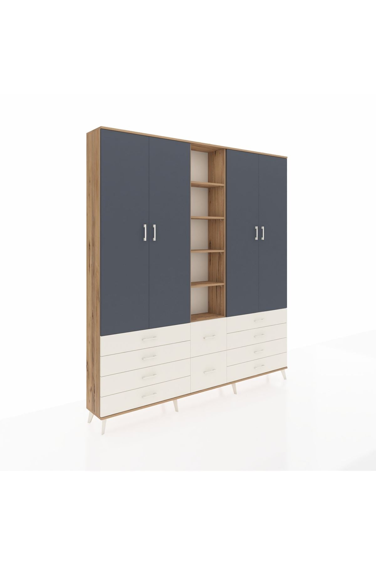 Arges Dolap 9 Raflı 10 Çekmeceli 2 Askılı 220x30x243 Çam-Antrasit/Aytaşı