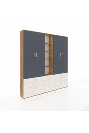 Arges Dolap 9 Raflı 10 Çekmeceli 2 Askılı 220x30x243 Çam-Antrasit/Aytaşı