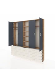 Arges Dolap 9 Raflı 10 Çekmeceli 2 Askılı 220x30x243 Çam-Antrasit/Aytaşı