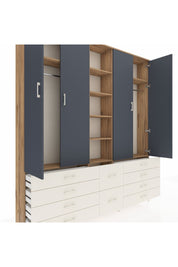 Arges Dolap 9 Raflı 10 Çekmeceli 2 Askılı 220x30x243 Çam-Antrasit/Aytaşı