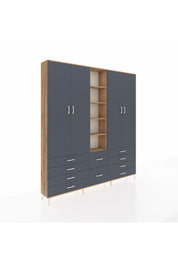 Arges Gardrop 9 Raflı 10 Çekmeceli 2 Askılı 220x30x243 Çam-Antrasit