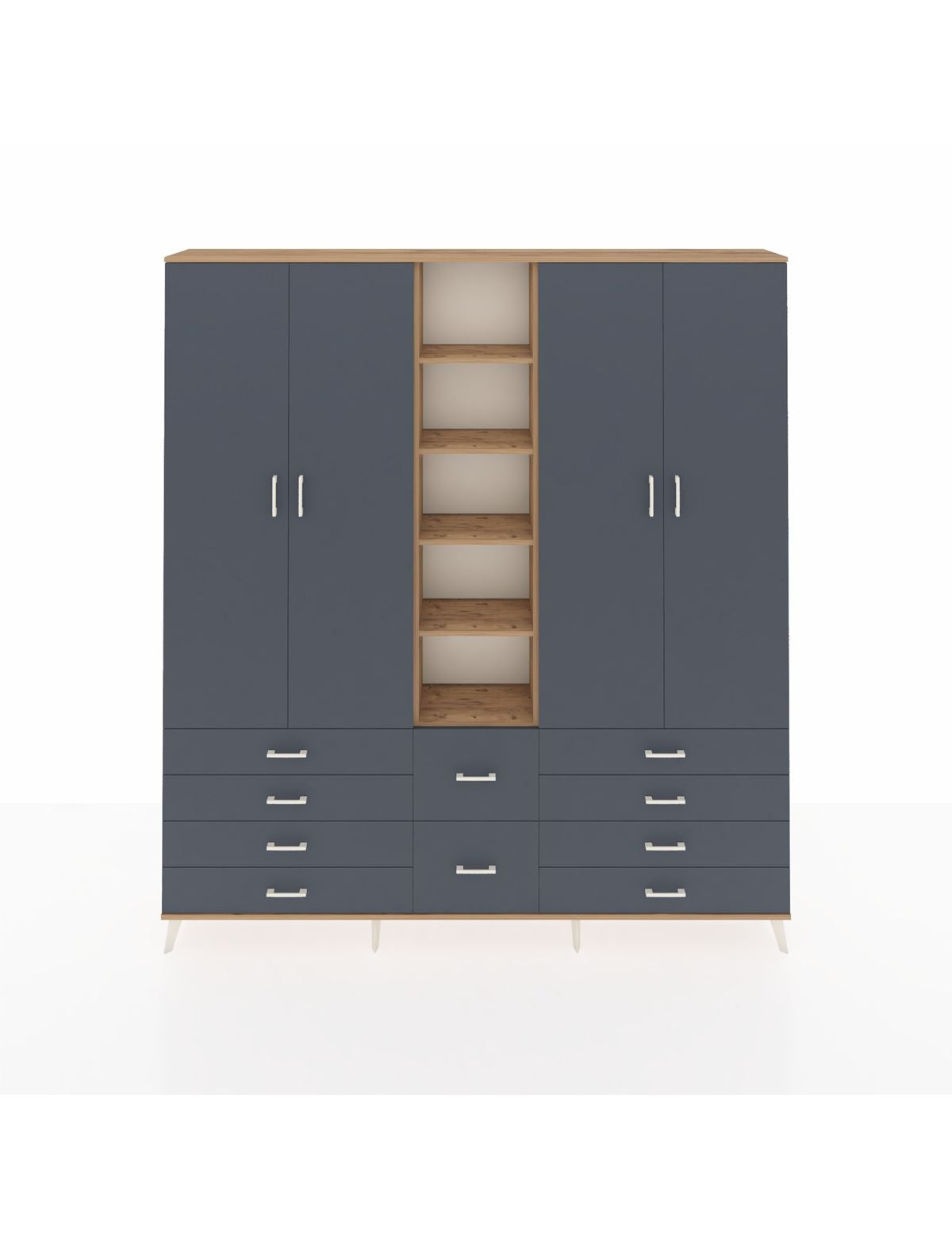 Arges Gardrop 9 Raflı 10 Çekmeceli 2 Askılı 220x30x243 Çam-Antrasit